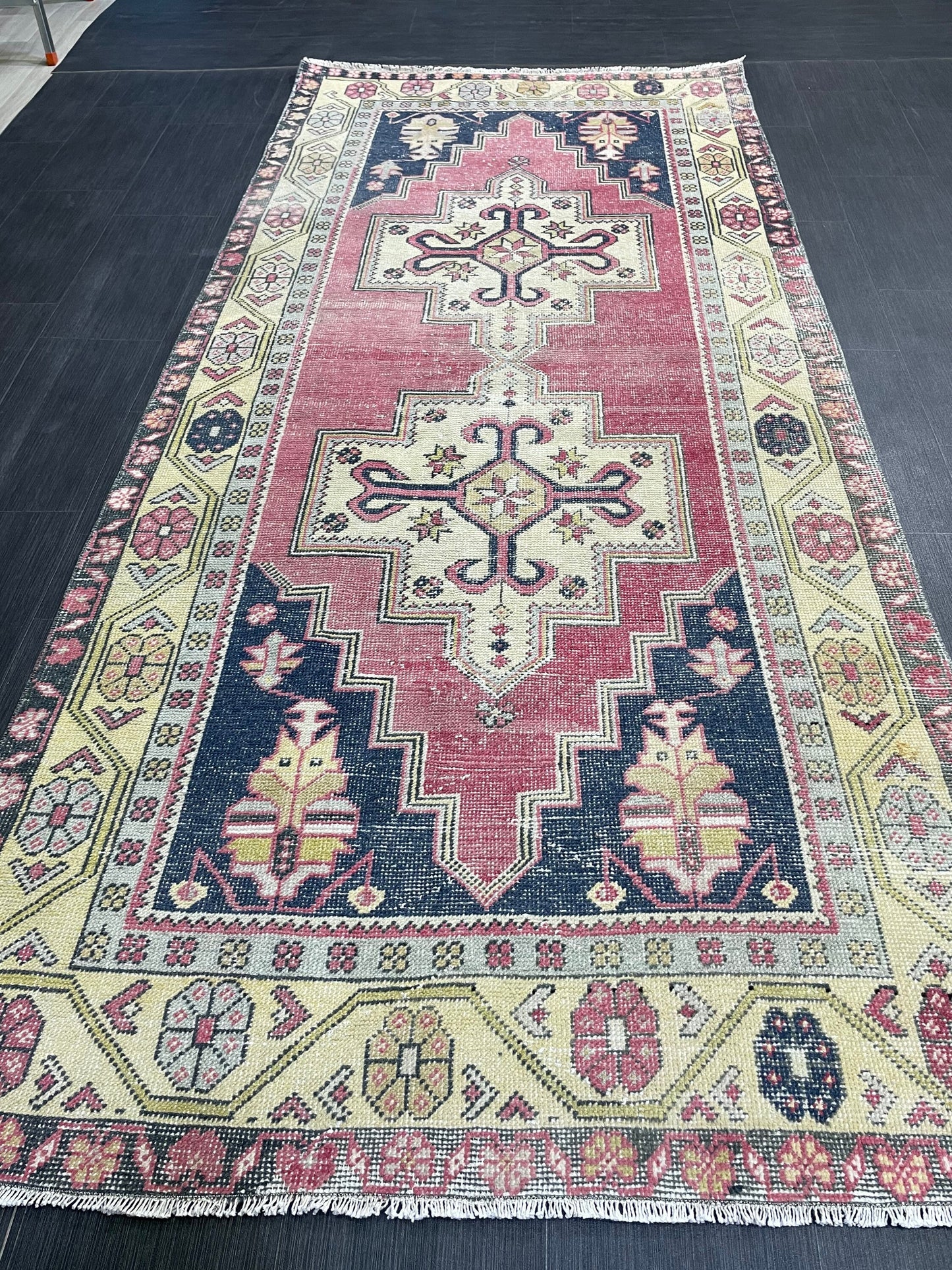 Hand Knotted Rug, Vintage Rug, Handmade 4.2 x 9.2 Rug, Oushak Rug, Rustic Rug, Turkish Rug, Antique Rug, Vintage Rug, Wool rug