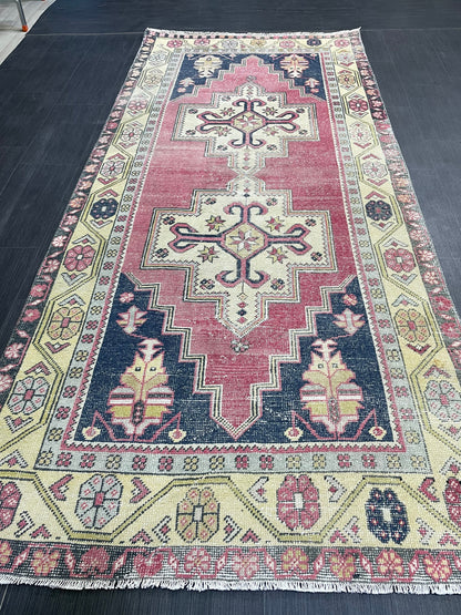 Hand Knotted Rug, Vintage Rug, Handmade 4.2 x 9.2 Rug, Oushak Rug, Rustic Rug, Turkish Rug, Antique Rug, Vintage Rug, Wool rug
