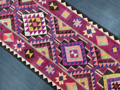 Vintage Runner rug 3.4 x 12.5 Handmade Flat woven Runner Kilim Runner Rug XL Oriental Runner Vintage Flat weave Rug Wool Carpet Rug