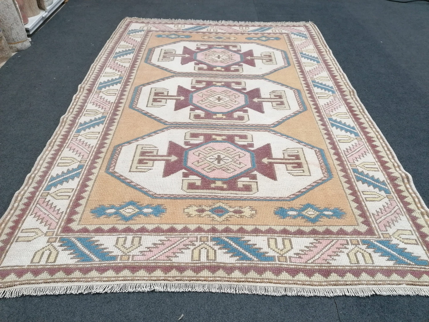 4.3x6 vintage wool rug, oushak rug, living room rug, unique hand made rug, bohemian rug