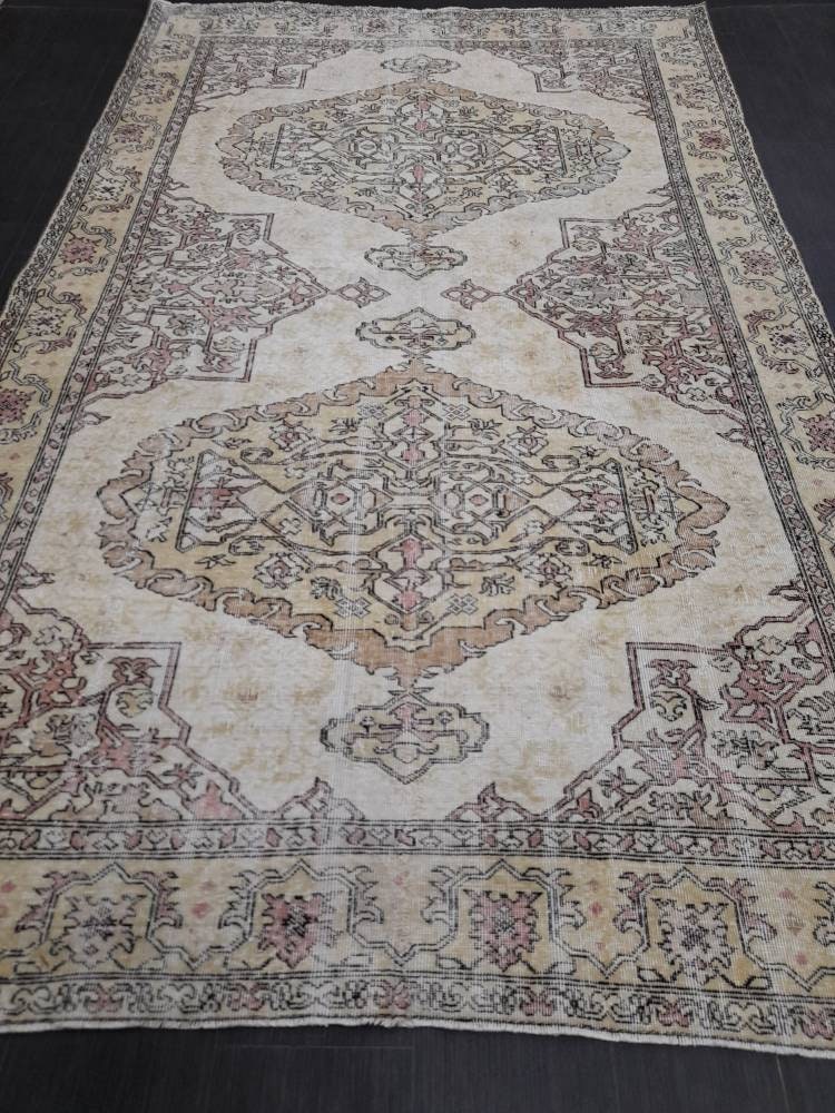 Distressed TURKISH RUG, VINTAGE Rug Living Room Rug Oushak Rug 6x10 Hand woven Rug, Earth Tones rug, Vintage Oriental Rug farmhouse rug