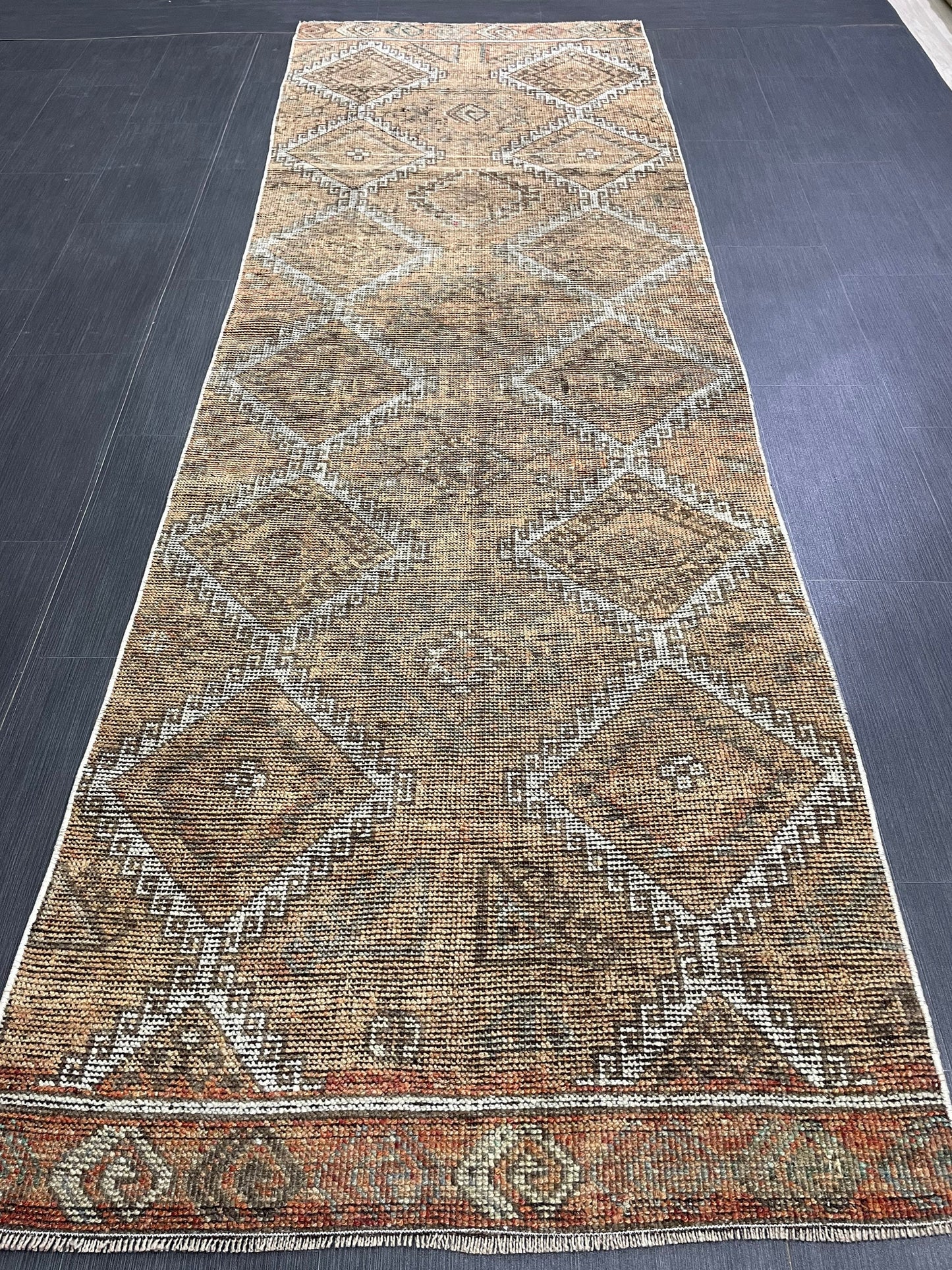 Antique Handmade Runner RUG 3.3 x 10.3 TURKISH Oushak Rug Vintage Runner Rug Vintage Runner Rug Wool Oushak Rug Hand Made Rug Vintage Rug