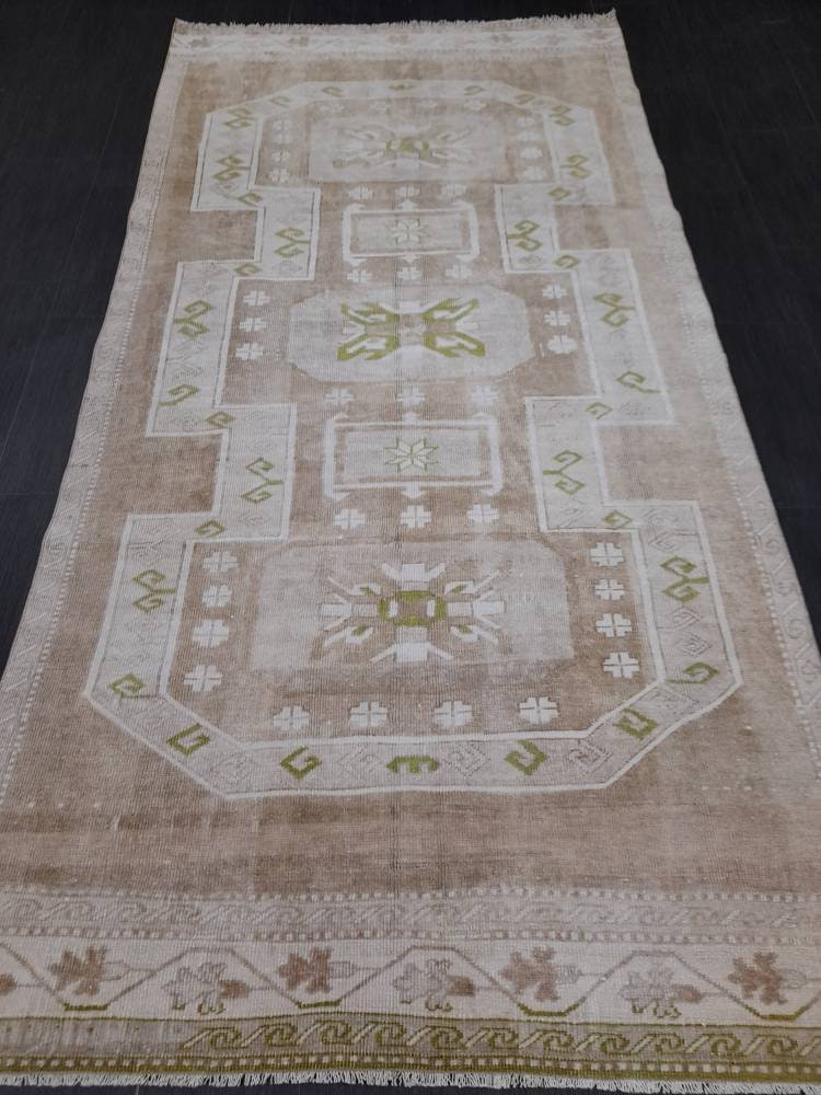 NEUTRAL Medium Pile Wool Turkish Rug 4.5 x 9 Rug, Muted Rug Muted Wool Oushak Rug Neutral Oriental Rug, Vintage Rug Muted Hand Made Rug