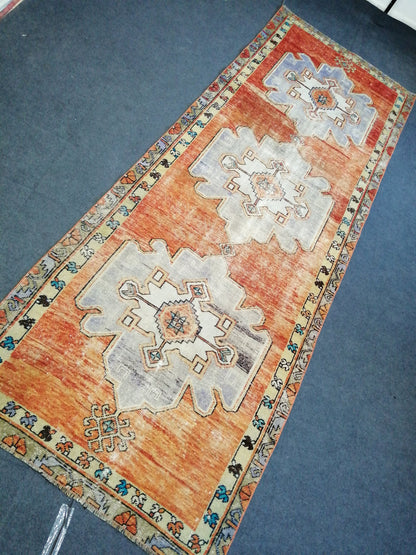 Vintage Oushak Runner Rug Turkish Runner 4 x 11 Rug Vintage Runner Rug Hallway Runner Rug Kitchen Runner Rug Wool Runner Rug Wool Rug