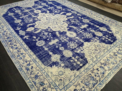 Antique RUG 7.4 x 10.8 Vintage Rug Vintage Persian Rug Muted Wool Oriental Rug Blue Hand Made Rugs Blue Distressed Turkish Antique Navy Rug