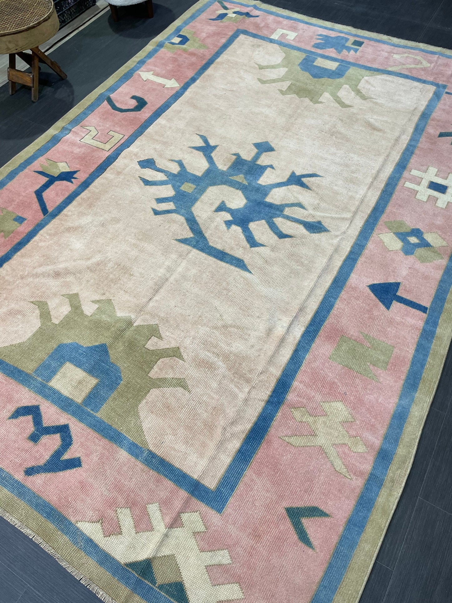 Muted Persian RUG, Turkish Oushak 7 x 10.2 Rug, Hand Knotted Antique Rug, Vintage Wool Rug, Oriental Rug Handmade Rug