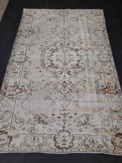 Neutral Oriental Rug TURKISH Rug 6 x 9.6 Distressed Vintage Antique Rug Vintage Wool Distressed Rug Neutral Hand Made Rug