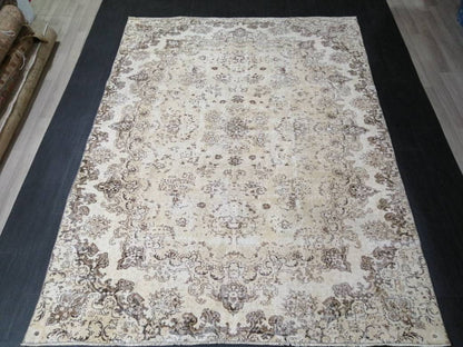 NEUTRAL Vintage RUG TURKISH Large Rug 9.5 x 7 Oushak Rug Vintage Oushak Rug Vintage Rug Muted Oushak Rug Hand Made Rug Vintage Neutral Rug