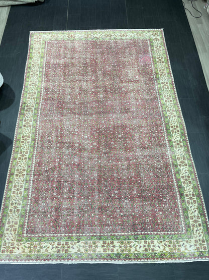 Floral Vintage OUSHAK RUG Antique TURKISH Rug Vintage Distressed Oriental Rug 6.7 x 10.3 Wool  Rug Hand Made Vintage Rug 7x10 Turkish Rug