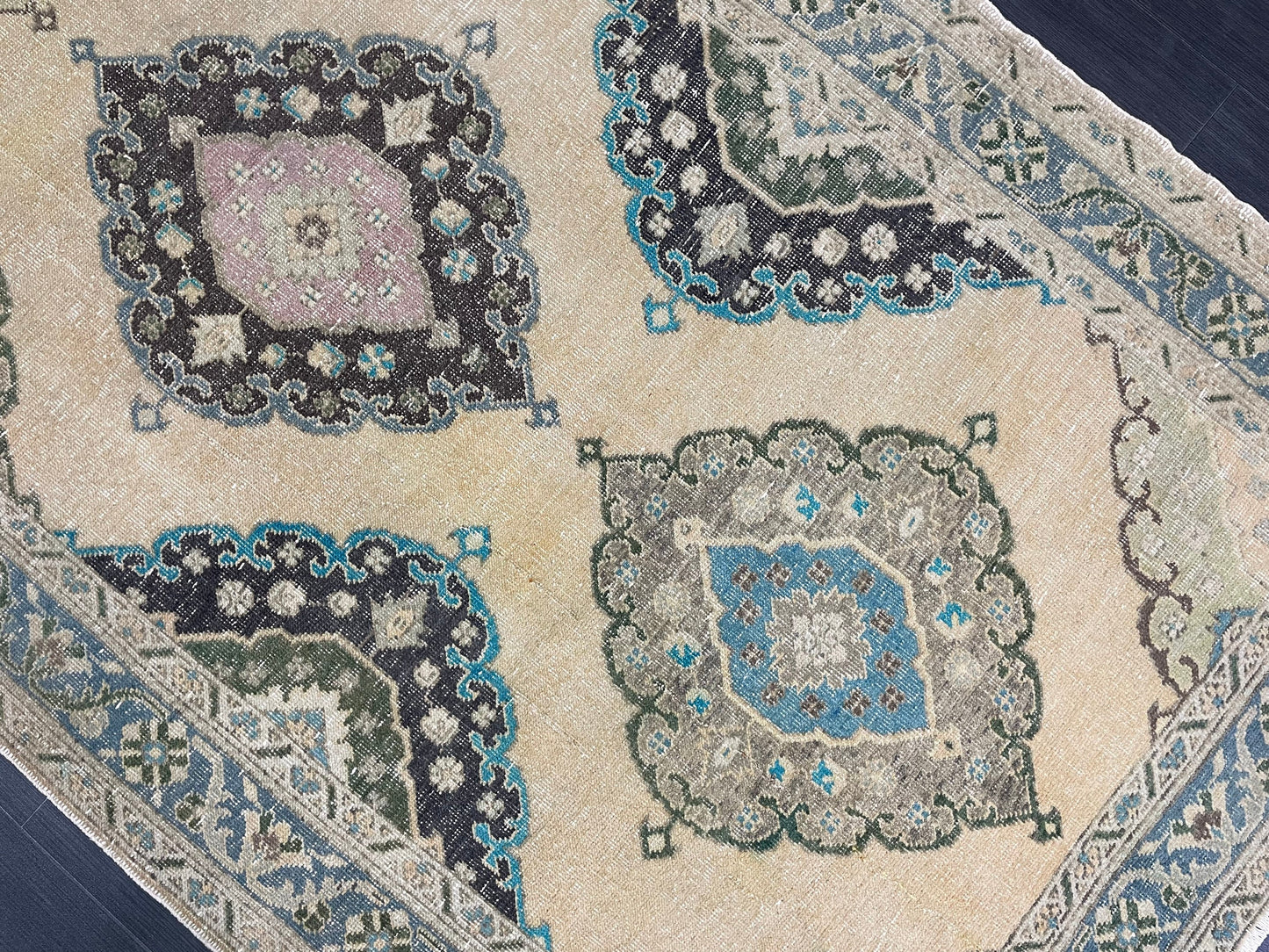 Vintage Hand Knotted Rug Vintage 4.8 x 13.8 Runner Oushak Runner Rug Turkish Runner Rug Vintage Runner Rug Star Kitchen Runner Natural Wool