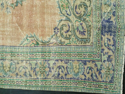 12 x 8 Turkish Rug, Oushak Rug, Muted Wool Rug, 8x12 Large Oushak Rugs,Rusty pink and Blue Orange Rug, Vintage Rug, Muted Hand Made Rug