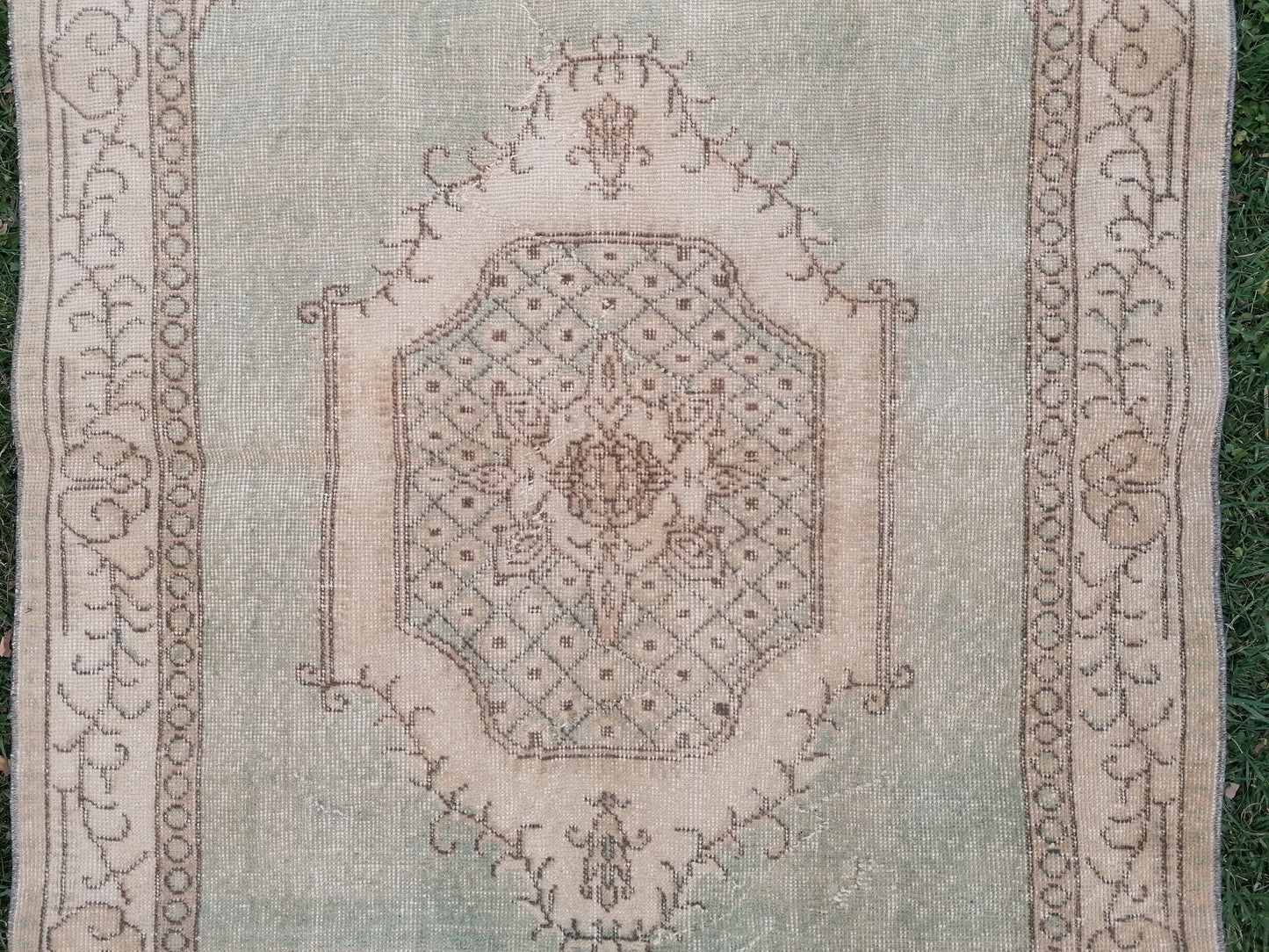 4 x 6.5 Turkısh rug green vıntage rug, vıntage turkish rug, handmade rug, distressed wool rug