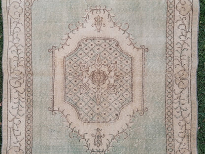 4 x 6.5 Turkısh rug green vıntage rug, vıntage turkish rug, handmade rug, distressed wool rug