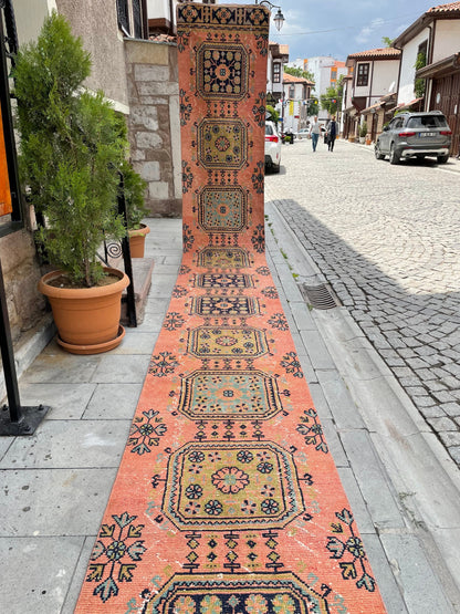 Long Vintage Runner TURKISH Runner Rug 2.6 x 21 Handmade Runner Rug XL Oriental Runner Rug Staircase Hand Knotted Runner rug