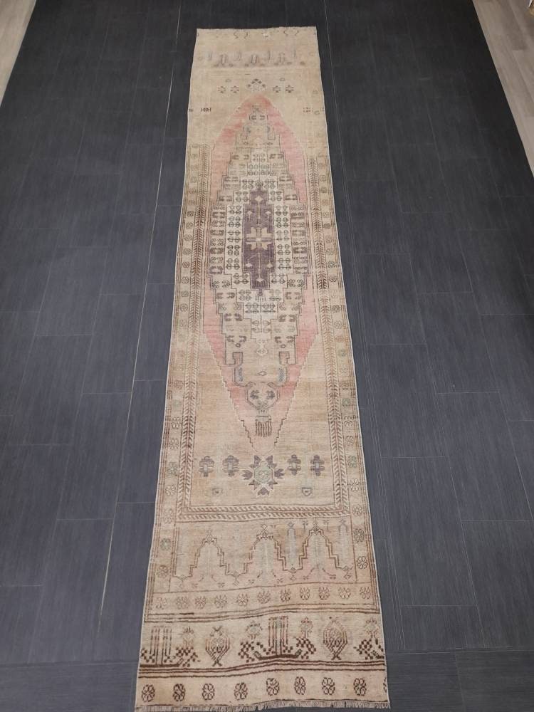 WOOL Oriental Runner Rug Turkish Runner Rug 2.5 x 12 Muted Vintage High Pile Runner Hallway Runner Rug Kitchen Runner Rug Persian Runner Rug