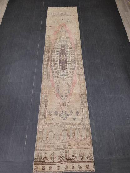 WOOL Oriental Runner Rug Turkish Runner Rug 2.5 x 12 Muted Vintage High Pile Runner Hallway Runner Rug Kitchen Runner Rug Persian Runner Rug