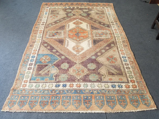 Oushak rug,turkish oushak rug, vintage rug vintage oushak rug unique hand made rug kitchen rug bohemian rug traditional turkish decor 7'x4'5