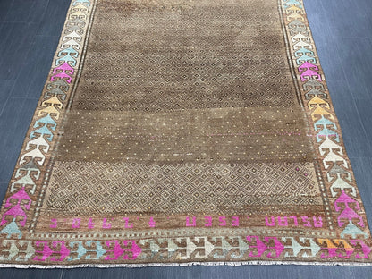 Wool Handmade Rug 5.3 x 10.4 Vintage Rug Oushak Rug Wool Boho Rug, Persian Rug Fun Turkish Rug Brown Rug Dark Oriental Wool rug Kars Rug