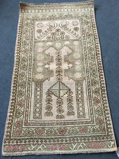 2x4 feet vintage brown bedroom small rug, turkish handmade wool pink bathroom small rug, living room area mini rug, oushak small laundry rug