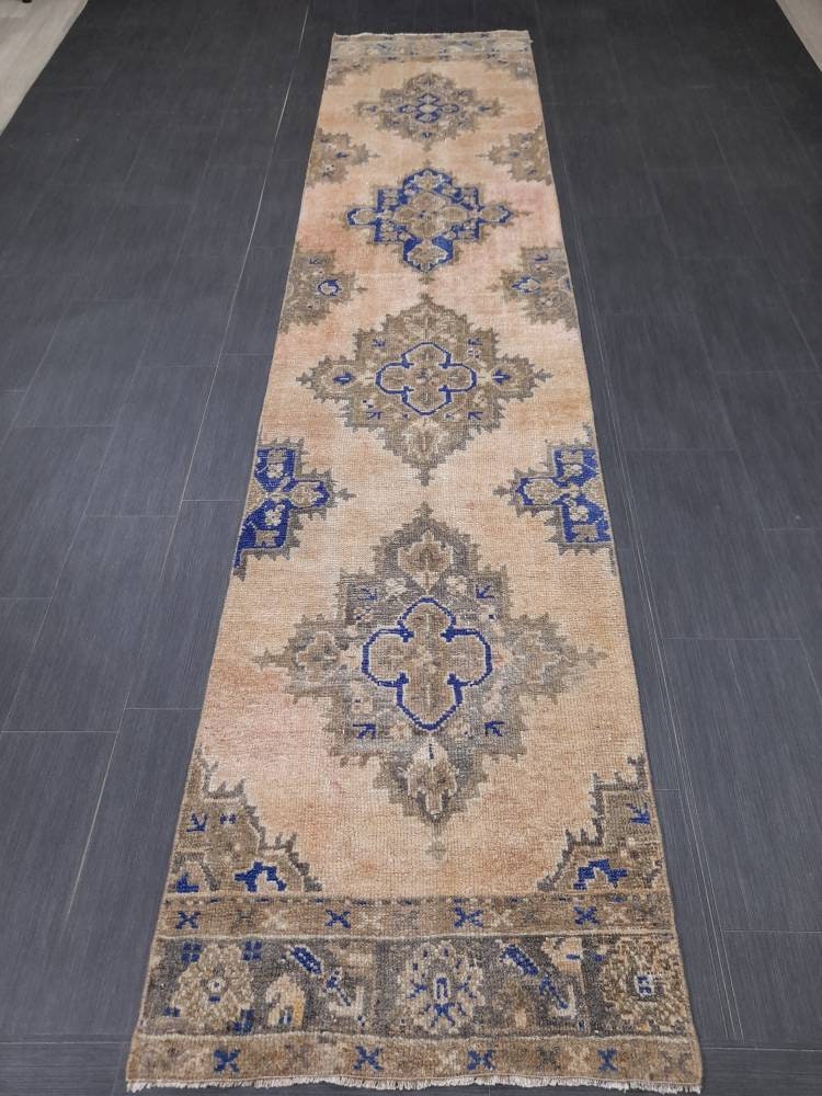 Antique Runner Rug 2.6 x 11.6 Persian Runner Rug Wool Oushak Rug Oushak Runner Rug Turkish Runner Rug Kitchen Runner Rug Hallway Runner Rug