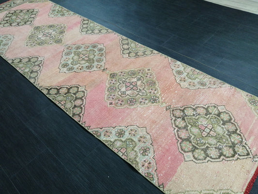 Vintage Oushak 10.2 x 2.9  Runner Rug Turkish Runner Rug Vintage Runner Rug Hallway Runner Rug Kitchen Runner Rug Wool Runner