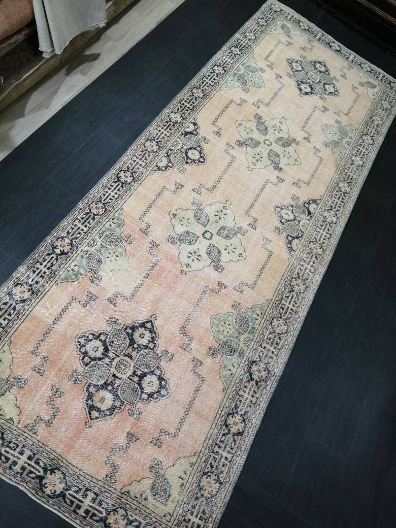 4.7 x 13 Oriental Runner Navy Oushak Runner Rug Turkish Runner Rug Vintage Runner Rug Hallway Runner Rug Kitchen Runner Rug Wool Runner