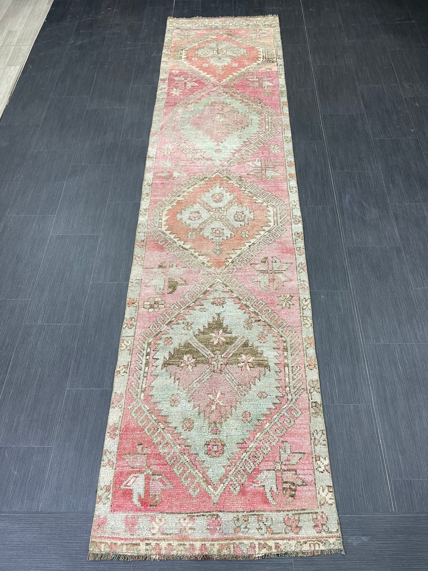 Vintage Runner Rug 2.6 x 11 Muted Turkish Runner Rug Muted Oushak Runner Rug Hallway Runner Kitchen Runner Rug Wool Runner Star Rug