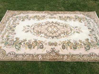 9 x 5.6 Turkish Rug Large Area Rugs Oushak Vintage Rug Oushak Rug Turkish Oushak Rug Soft Pink Rug 6x9 Muted Persian Rug