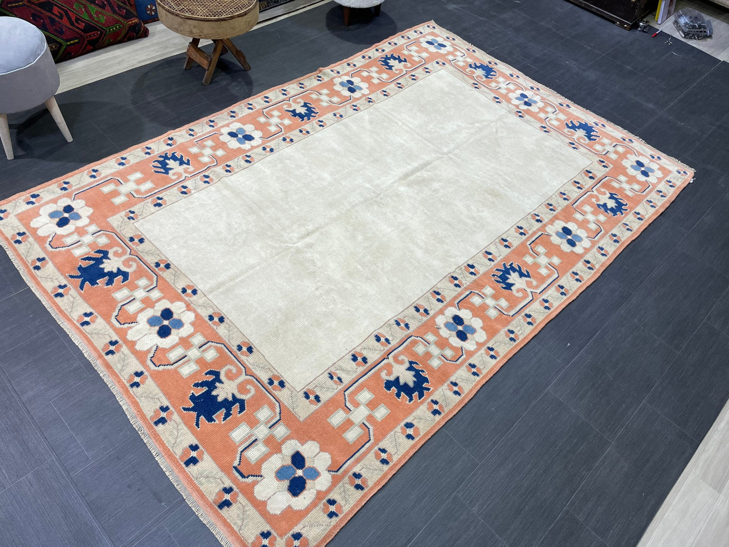 Muted Vintage RUG, Turkish Oushak Rug, Antique 5.9 x 8.7 Rug, Vintage Wool Rug, Handmade Rug, Hand Knotted Rug, Meditation Rug, Fun Rug