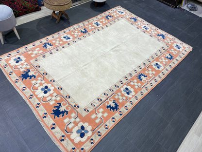 Muted Vintage RUG, Turkish Oushak Rug, Antique 5.9 x 8.7 Rug, Vintage Wool Rug, Handmade Rug, Hand Knotted Rug, Meditation Rug, Fun Rug