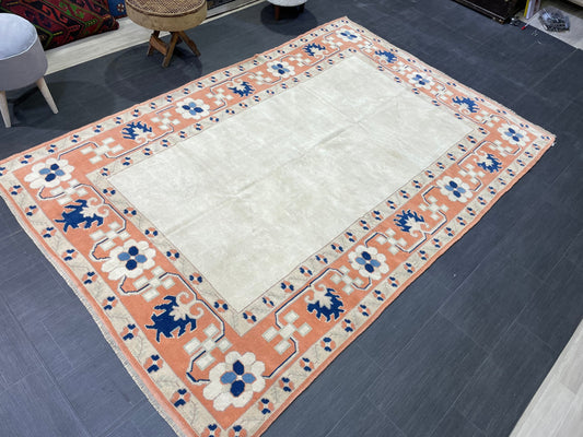 Muted Vintage RUG, Turkish Oushak Rug, Antique 5.9 x 8.7 Rug, Vintage Wool Rug, Handmade Rug, Hand Knotted Rug, Meditation Rug, Fun Rug