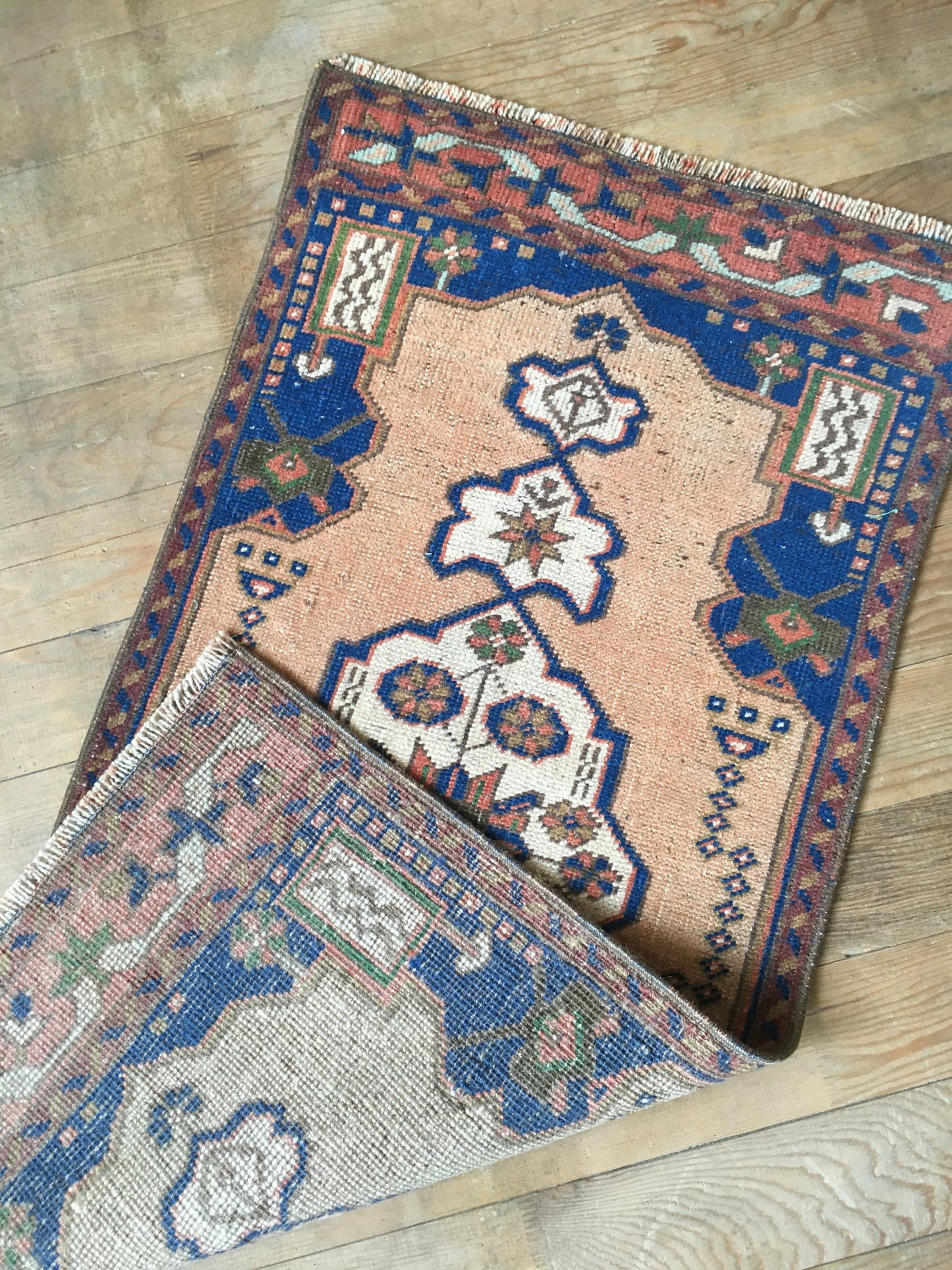 2x3 feet blue muted vintage turkish bath mat, handmade pink kitchen floor small rug, etnique wool anatolian mini rug,tiny small entryway rug