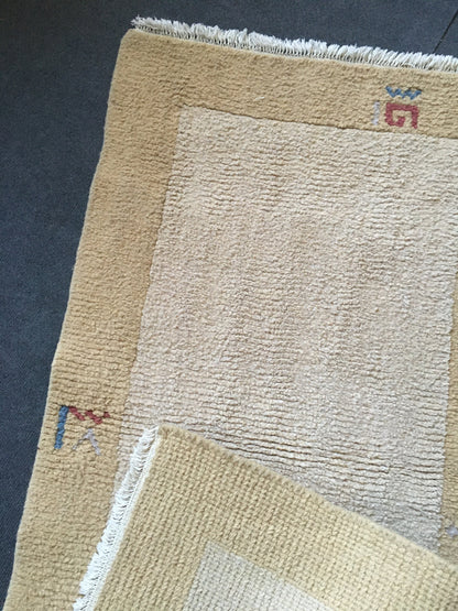 2.4x4.4 feet natural wool handmade turkish runner, mini vintage kitchen runner, oushak brown living room rug, bedroom area runner, beige rug