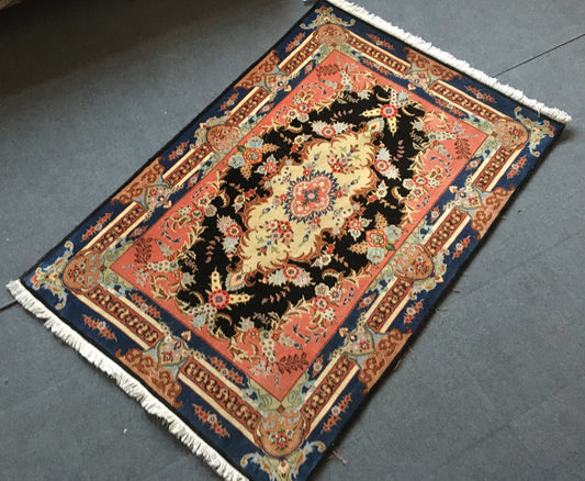 3x5 feet handmade new turkish floral rug, medium size pink wool bedroom rug, middle kitchen floor black rug, laundry rug, living room rugs