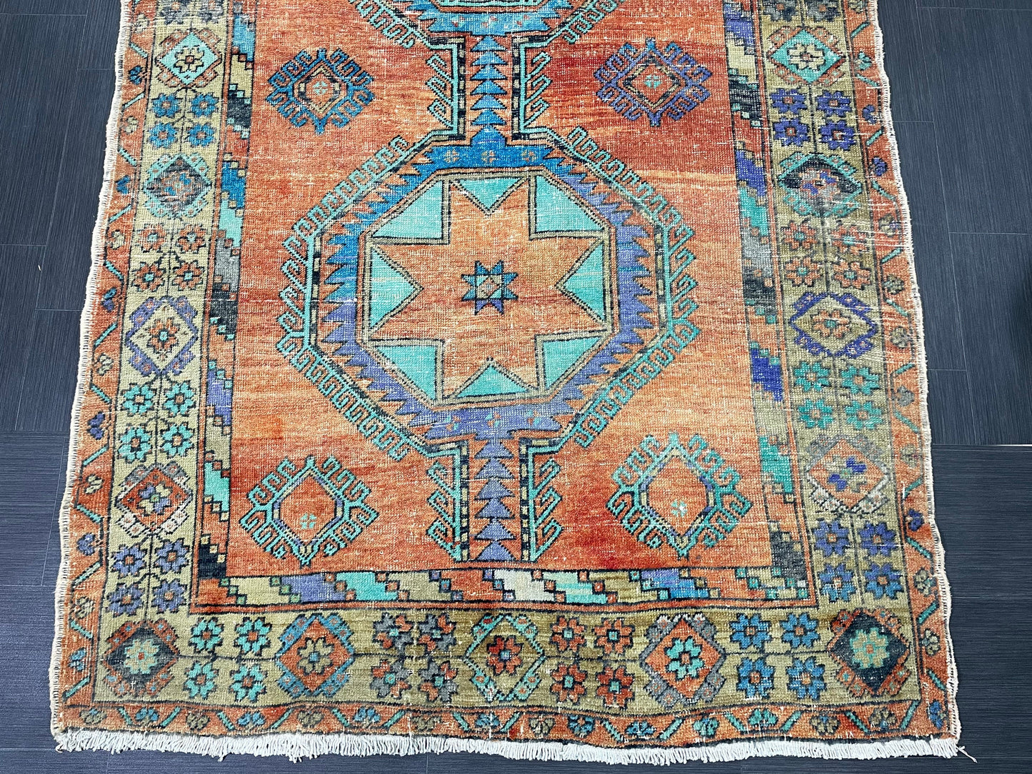 Vintage Hand Knotted Vintage 5 x 12.8 Runner Oushak Runner Rug Turkish Runner Rug Vintage Runner Rug Star Kitchen Runner Natural Wool Runner
