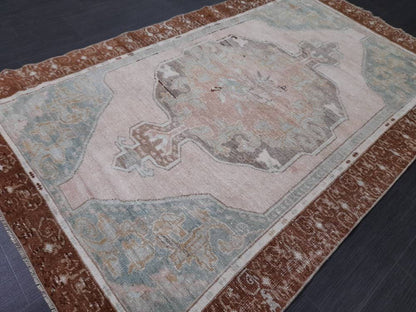 Wool Oushak Rug Vintage 4 x 6.4 Rug Muted Vintage Runner Rug Wool Oriental Rug Hand Made Rugs Vintage Turkish Rug Muted Persian Wool Rug