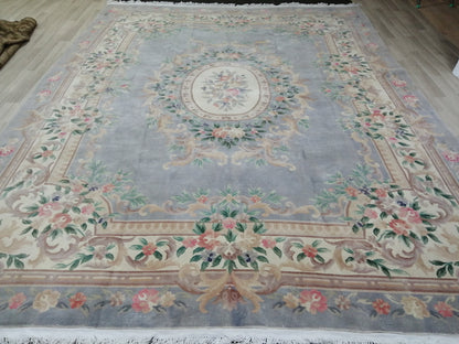 10 x 12.8 Hand Knotted Rug, Vintage  LARGE Rug, Handmade Rug, Floral Rug Rustic Rug Muted Large Rug, Nepal Rug  Fun Wool Rug 10x13 10x12