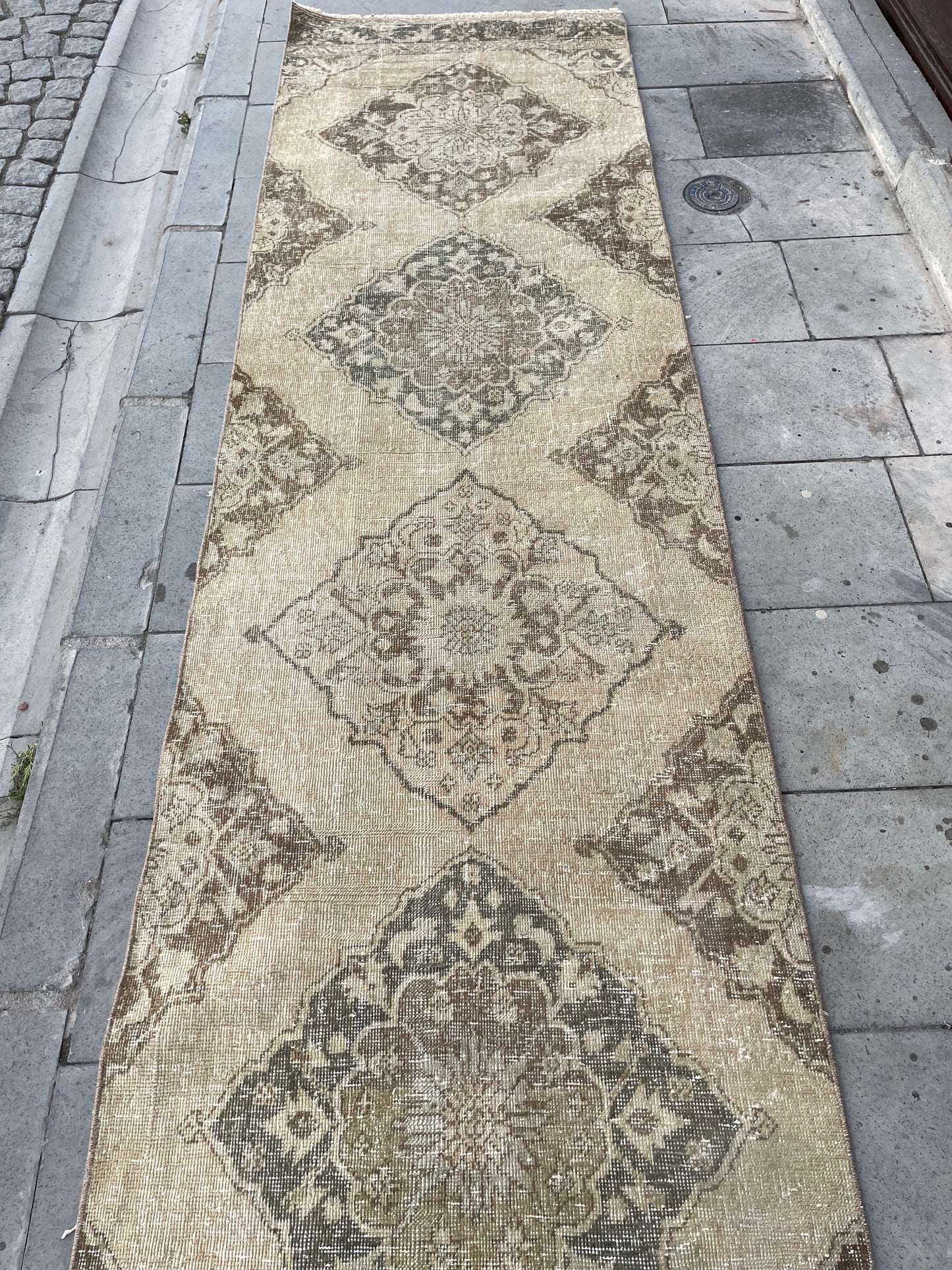 Vintage Stairs Runner Rug 2.8 x 24 Extra Long Wool TURKISH Runner Rug Handmade Runner VINTAGE Runner Hand Knotted Runner Distressed runner