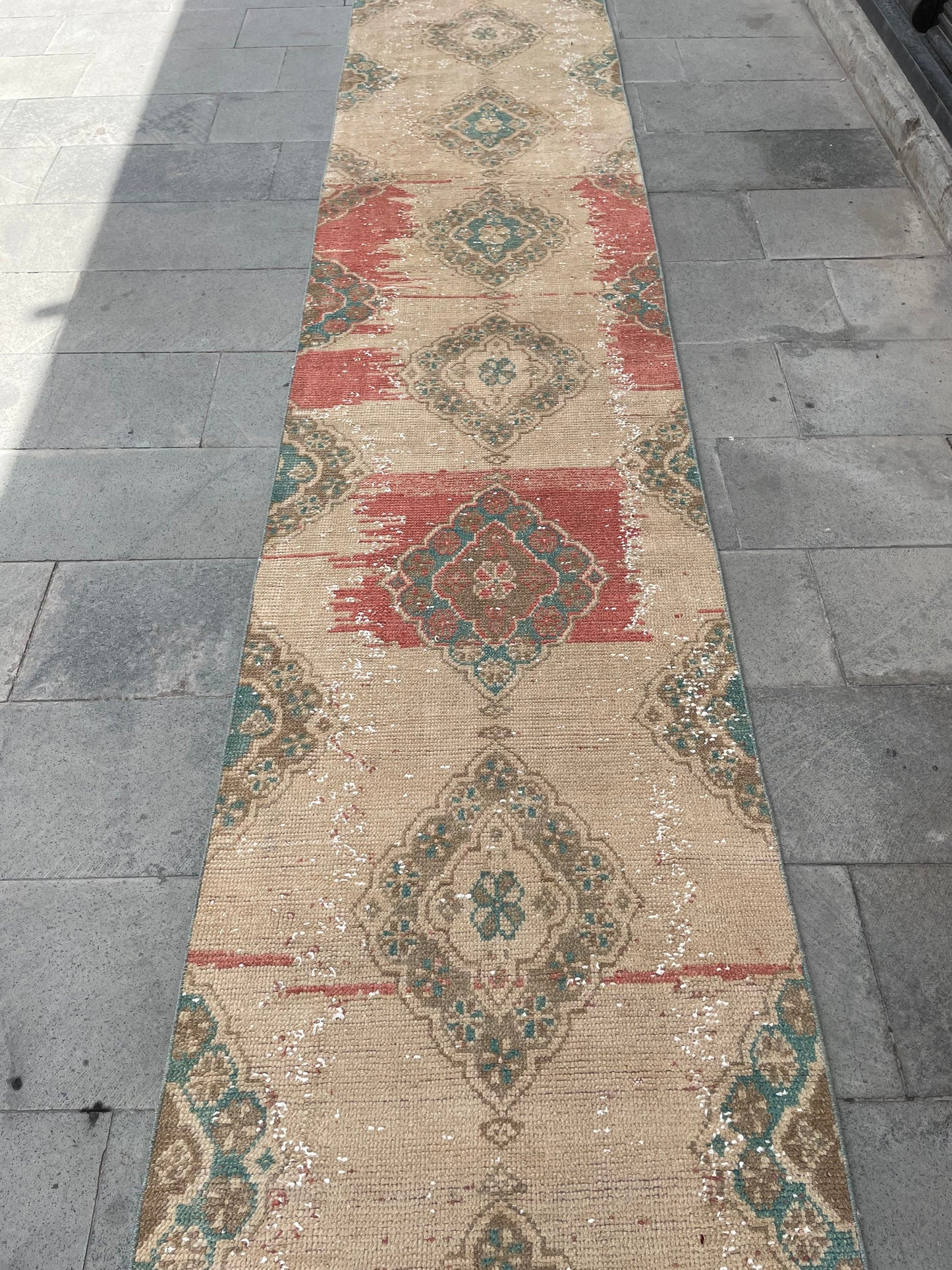 Muted Vintage Extra Long Turkish Runner Oushak  2.7 x 20.5 Stairs Runner Rug Vintage Runner XL Oriental Runner Staircase Handmade Runner