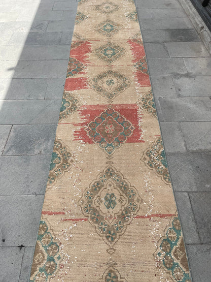 Muted Vintage Extra Long Turkish Runner Oushak  2.7 x 20.5 Stairs Runner Rug Vintage Runner XL Oriental Runner Staircase Handmade Runner