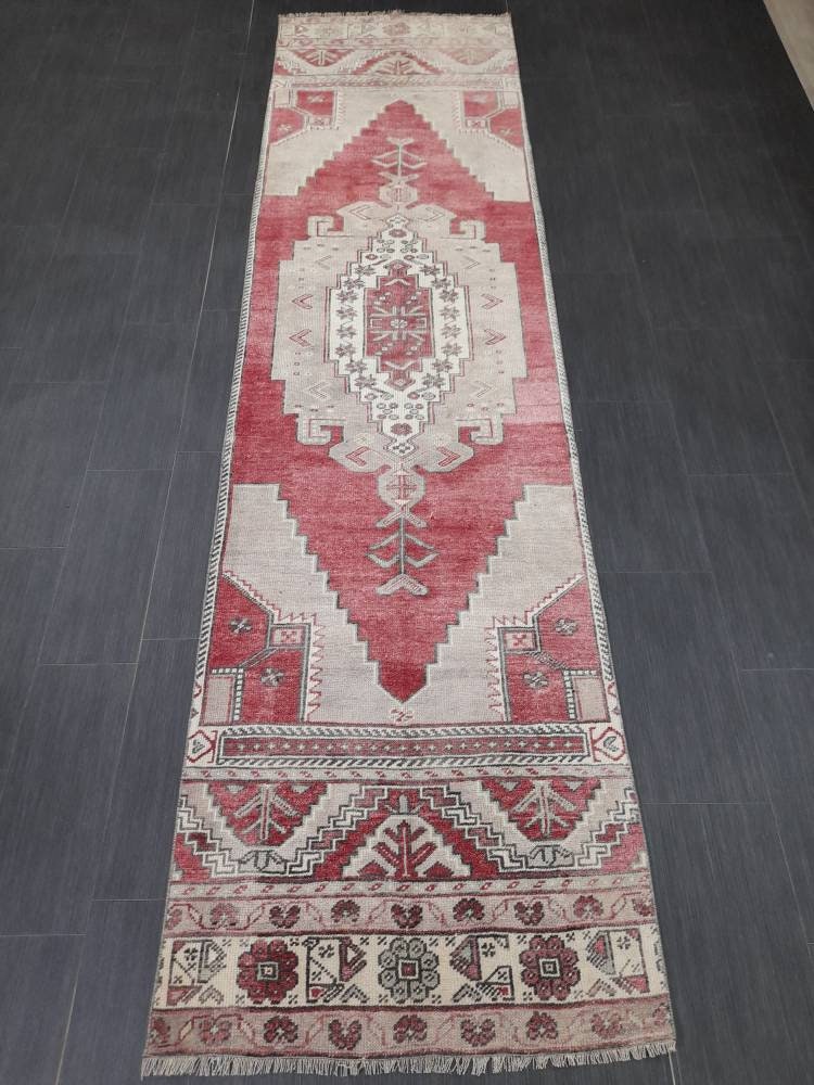 Vintage Oushak Runner Rug Turkish Runner Rug 2.8 x 11 Vintage Runner Rug Hallway Runner Rug Kitchen Runner Wool Runner Rug Wool Oriental Rug