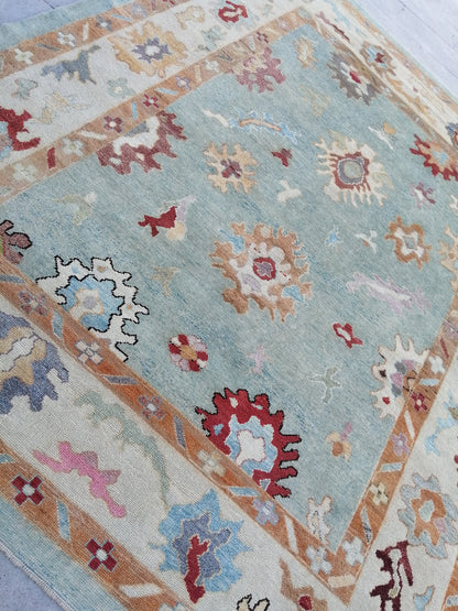 9.6 x 11.9 Blue OUSHAK RUG, TURKISH Oushak Rug, Vintage Oushak  Rug, Blue Wool Oushak Rug Hand Made Rugs, Made In Turkey Oriental 10x12 rug