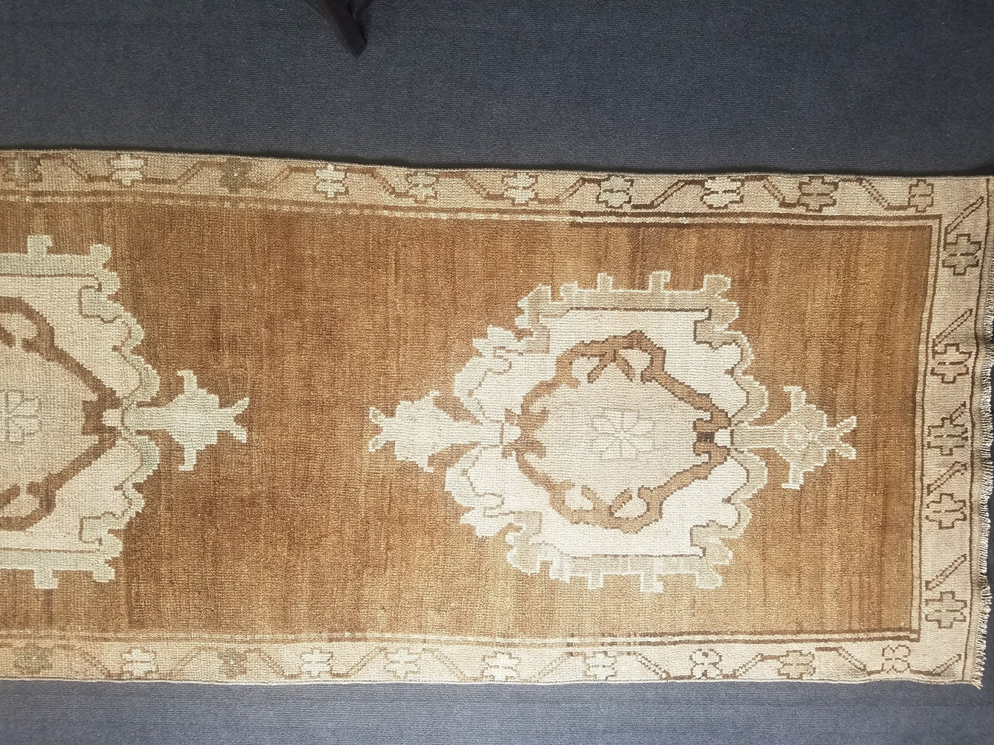 Neutral wool runner rug 3'3x9'5 oushak runner rug unique handmade rug kitchen runner