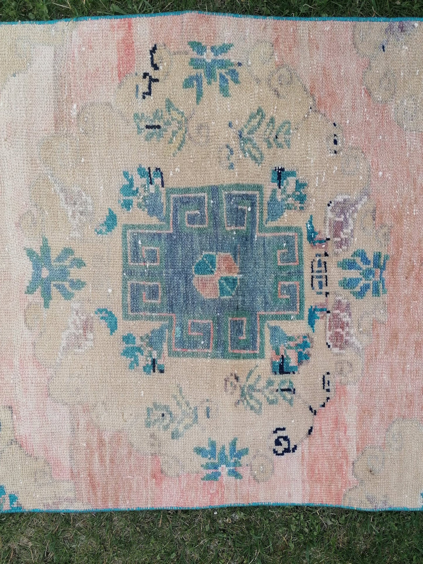 3 x 12 Turkish wool runner rug, blue runner rug, vintage runner rug, kitchen runner rug,hallway runner rug, oushak runner