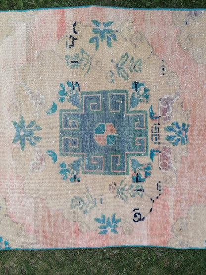 3 x 12 Turkish wool runner rug, blue runner rug, vintage runner rug, kitchen runner rug,hallway runner rug, oushak runner