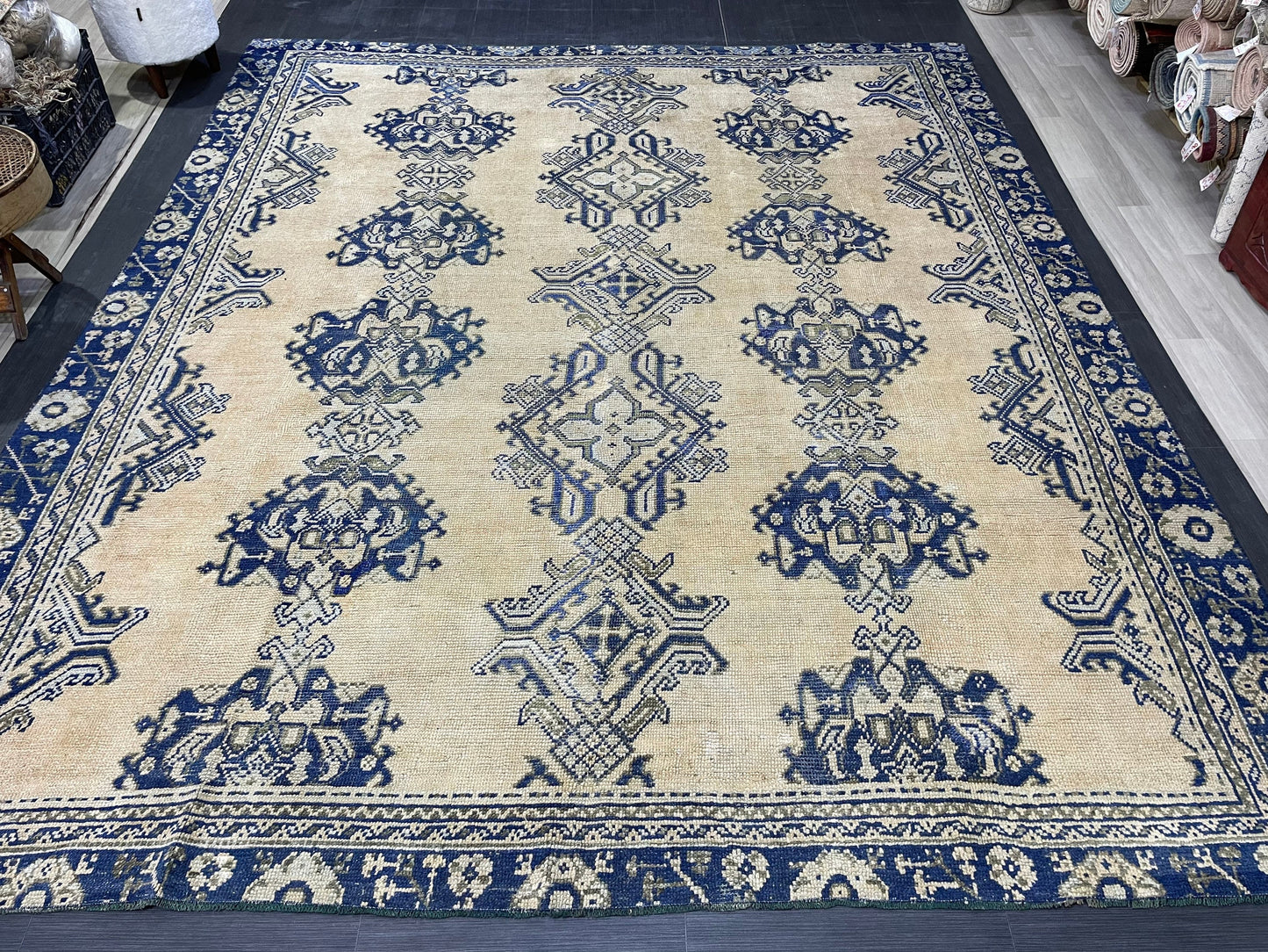 Antique Oushak RUG, Turkish 8.7 x 10.3 Rug, Hand Knotted Rug, Vintage Wool Rug, Oriental Rug Handmade Rug, Persian Rug