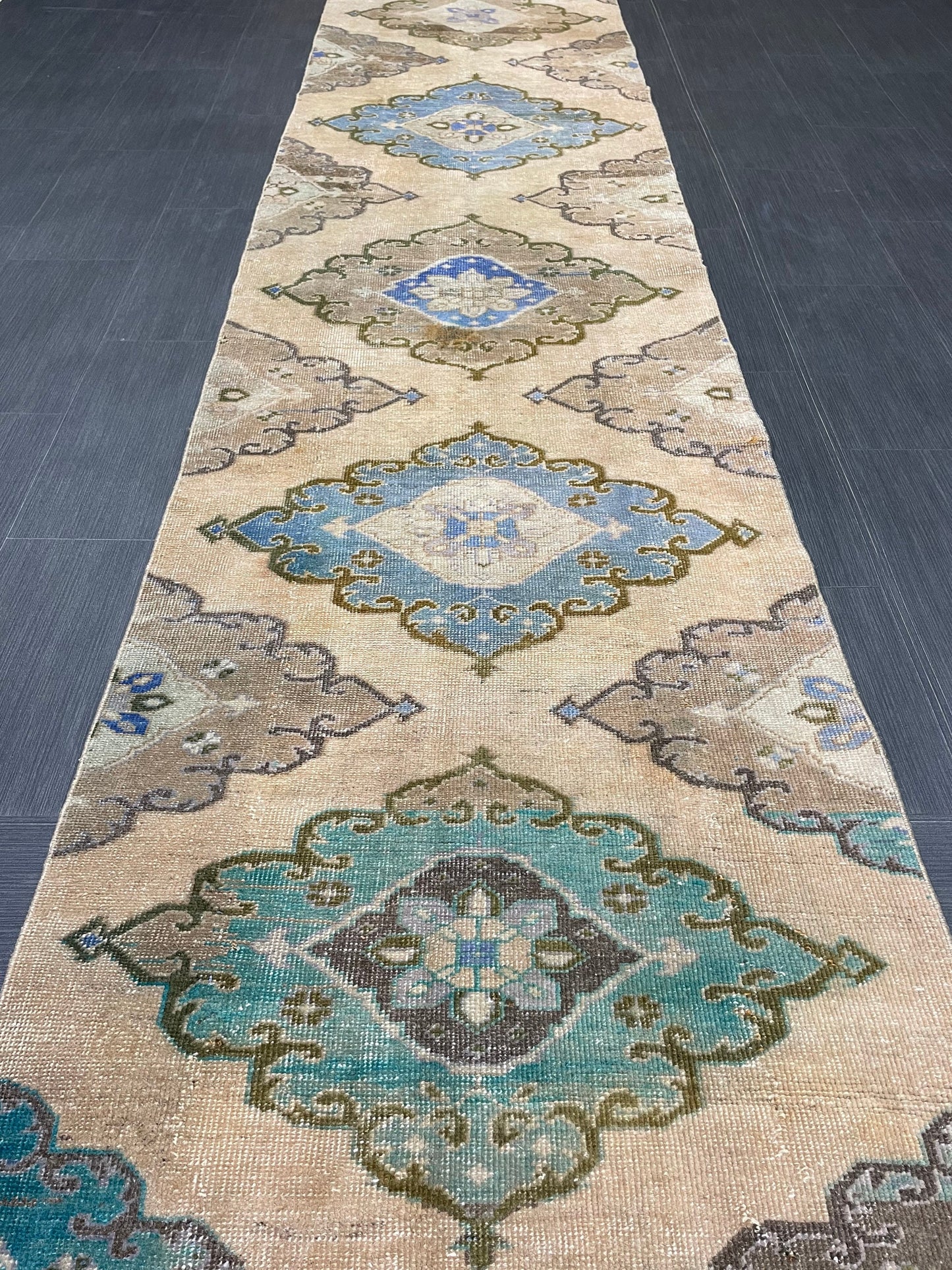 MUTED Hand Knotted Runner Antique Runner TURKISH Runner 2.8 x 12.8 Vintage  Hallway Runner Rug Muted Runner Rug Kitchen Rug Runner