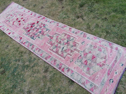Vintage turkish runner 2'10x11 oushak high pile runner, hallway runner, vintage runner rug, hand made wool rug, kitchen rug, oushak rug
