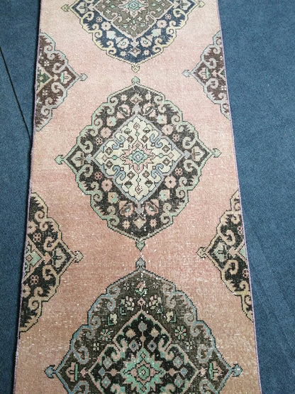 13.4 x 2.6 Vintage Oushak Runner Rug Turkish Runner Rug Vintage Runner Rug Hallway Runner Rug Kitchen Runner Rug Wool Runner Rug Wool Oushak