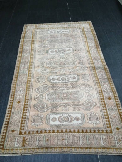 WOOL RUGS, 3.3 x 5.9 Vintage Turkish Oushak  Rug, Hand woven Rug, Persian Living Room Rug, Oriental Rug, Farmhouse Rug,Knotted Rug
